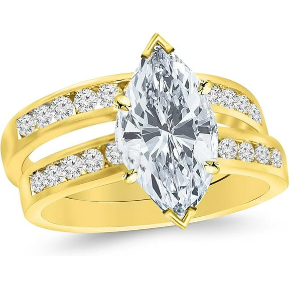beryl_creation 1.15 Ct Marquise Cut White Diamond Wedding Engagement Halo Bridal Ring Set 14K Yellow Gold Plated 925 Sterling Silver For Women's -5.5