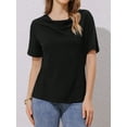 thumbnail image 2 of DARING DIVA Women's Cowl Neck Short Sleeve Casual Stretchy Blouse S Black, 2 of 6