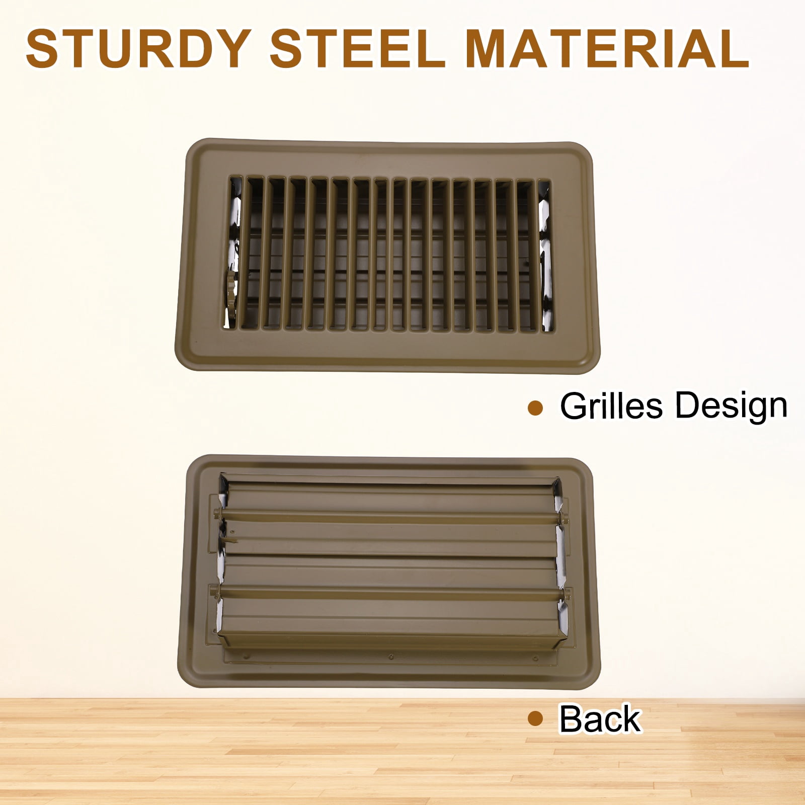 4x8 Inch Floor Vent Covers, Floor Registers Metal Walkable Air Vent Covers Easy Adjustable Air Supply Lever, Brown 6 Pcs