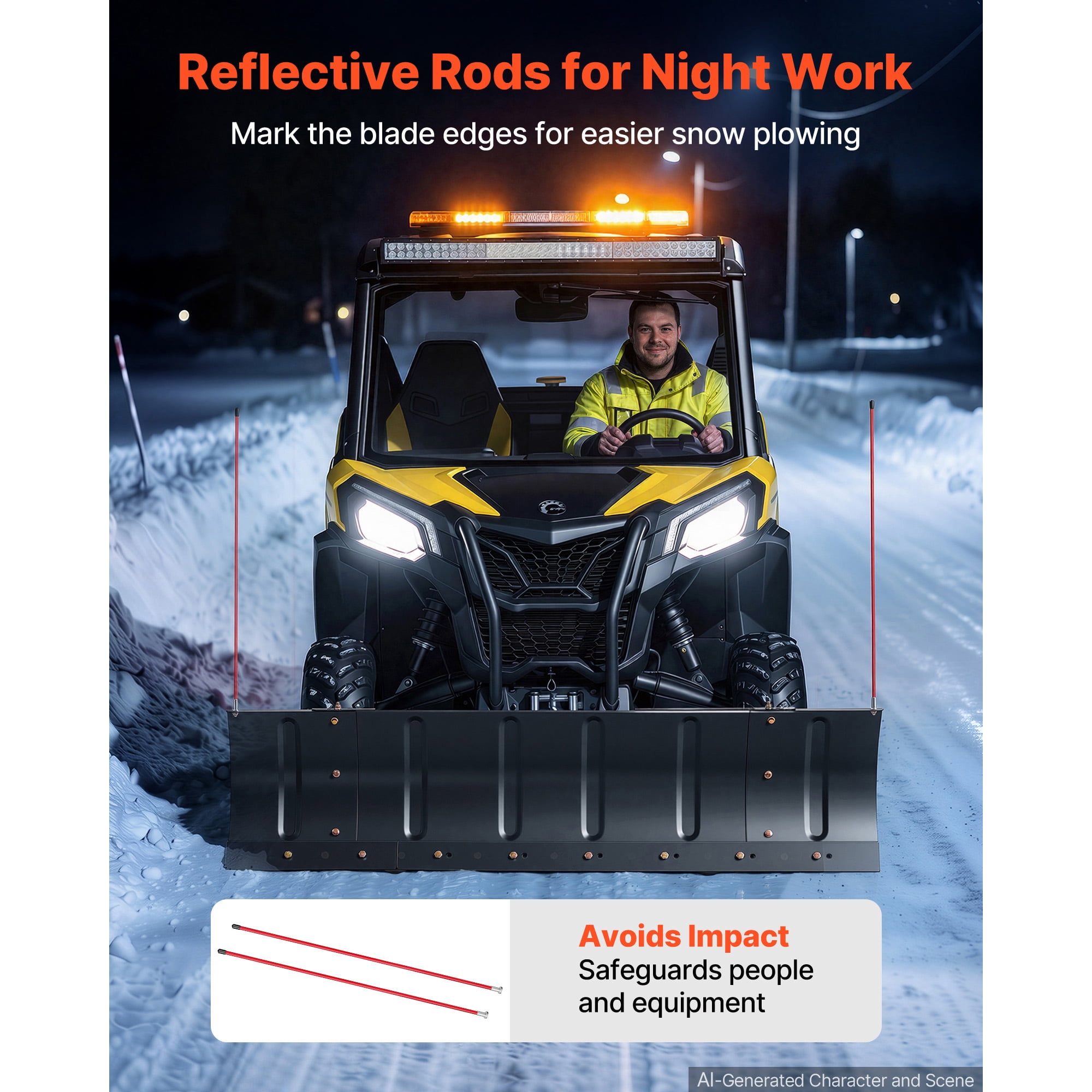KFFKFF Adjustable Snow Plow Kit with 43-60 Inch Width for ATVs and UTVs, Features Height and Angle Adjustments, 3 Mounting Options, Durable Steel Blade for Effective Snow Removal