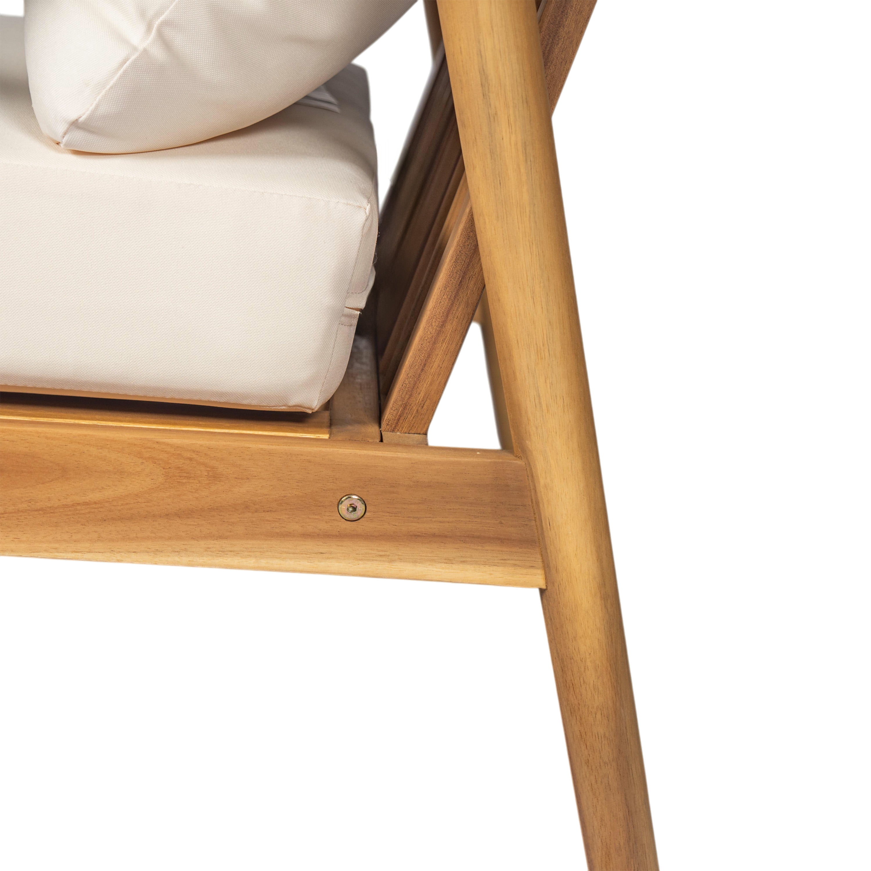 Mid-Century Lounge Chair, 30.5 Inch Outdoor Chair with Cushions for Patio Garden, Teak and Cream
