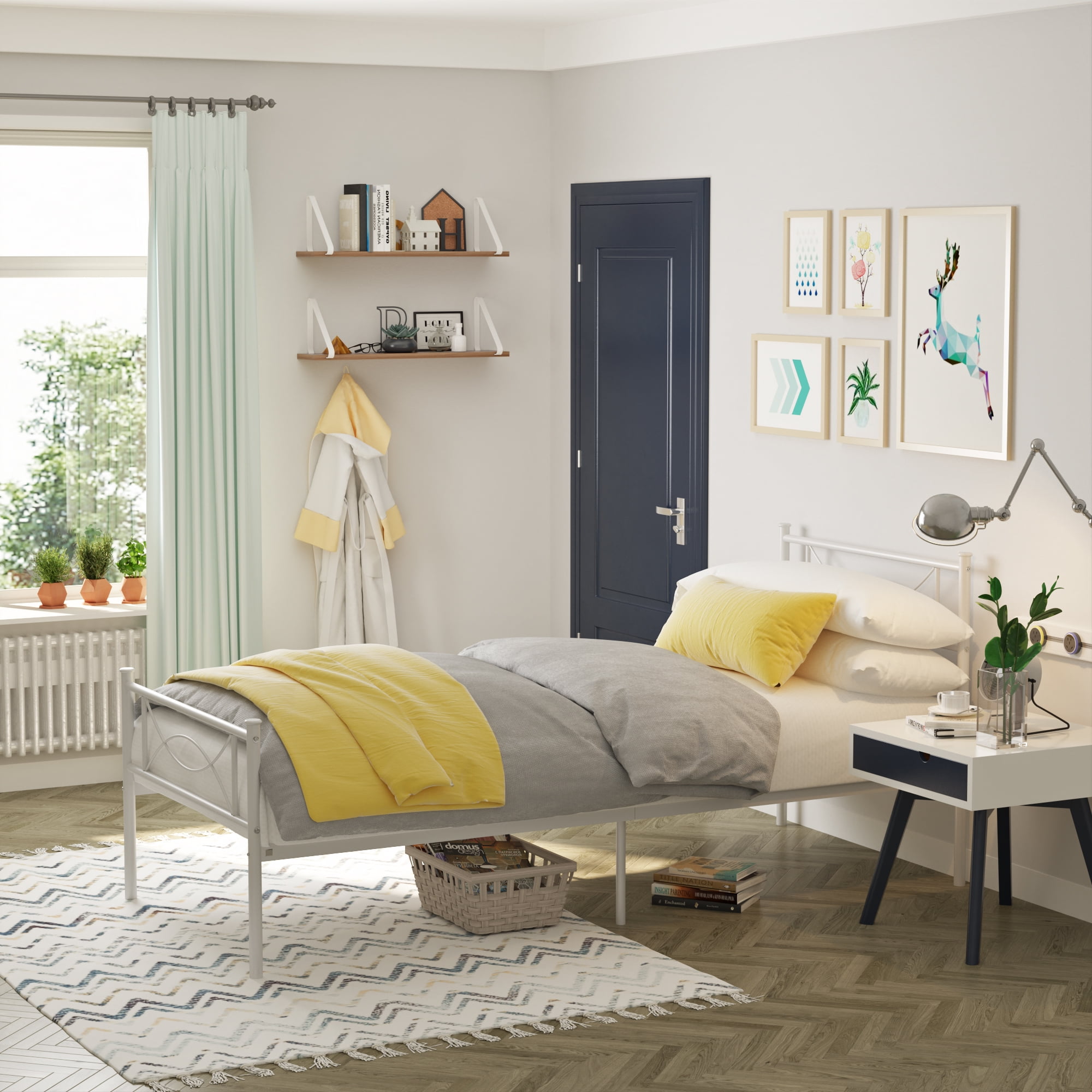 Yoneston Easy Set-up Twin Metal Bed Frame Platform Bed No Box Spring with Headboard Footboard