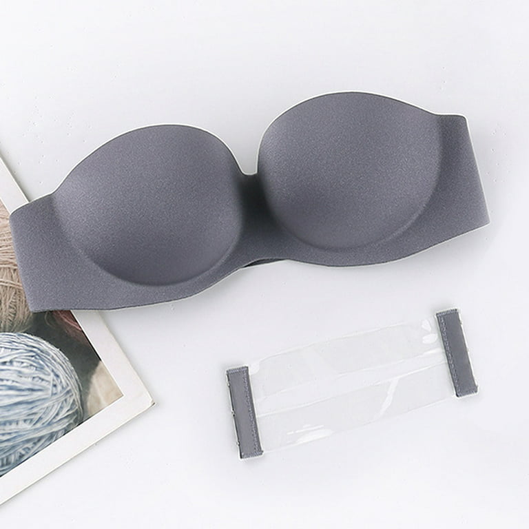 Strapless Bra Push up Sponge Brassiere with Chargeable Back Strap Non-Trace  for Wedding Party Dress Naturally Gray