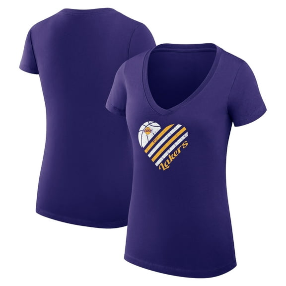 Women's G-III 4Her by Carl Banks Purple Los Angeles Lakers Super-Slim Fit Lightweight Heart V-Neck T-Shirt