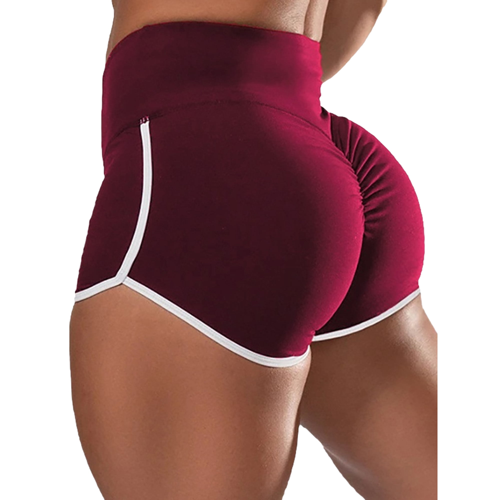 Women's High Waisted Booty Yoga Shorts Sexy Workout Gym Shorts-red
