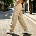 thumbnail image 5 of Women's Stretch Cargo Pants Baeitkot Women's Solid Color Stretch Cargo Pants With Elastic Waistband Button Zip Fly And Multi Pockets Outdoor Casual Hiking Trousers Khaki XXL, 5 of 9