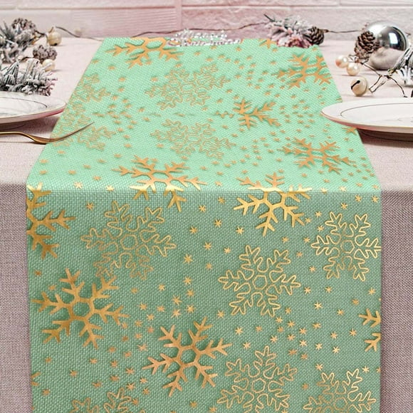 Wooowa Christmas Winter Snowflake Table Runner 108.26x 11.02 Inches Luxurious Gold Red Snowflakes Table Runners Cloth Placemats Washable Fabric for Kitchen Dining Party Home Decor