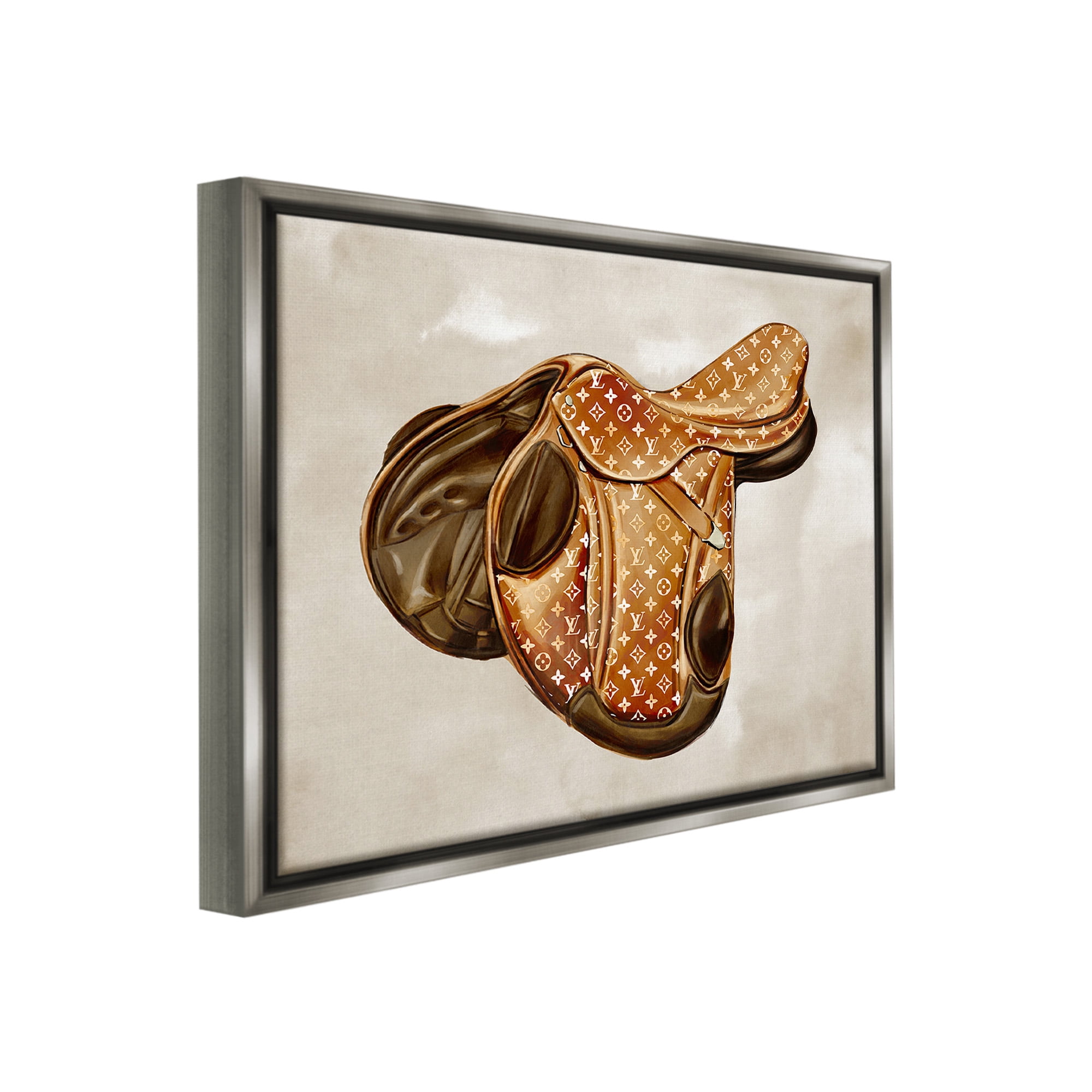 Stupell Industries Designer Horseback Saddle Beauty & Fashion Painting Gray Floater Framed Canvas Art Print Wall Art, 31 x 25