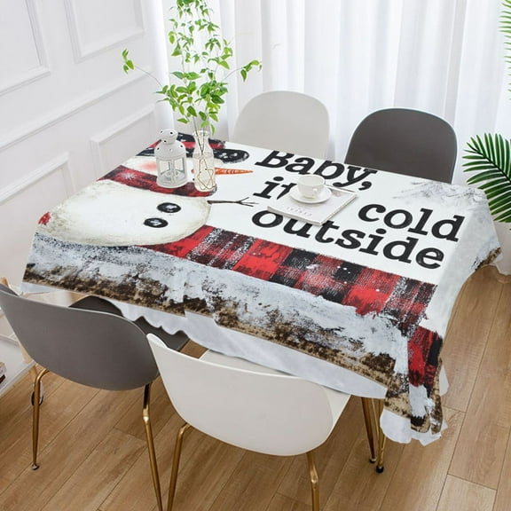 BZSMCE Square Tablecloth Smiled Snowman Pattern Tableclothes
