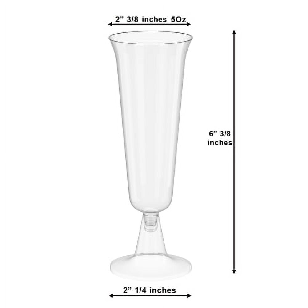 60 Crown Display Quality Plastic Wine Flute Glasses, Glass Like Two Piece 5 Oz Stemmed Champagne Glasses  - Clear