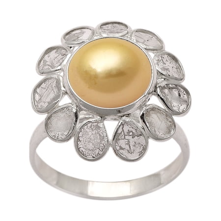 2.00 CTW Natural Diamond Polki Blue Pearl Flower Ring 925 Sterling Silver Women Valentines Day Gifts Jewelry