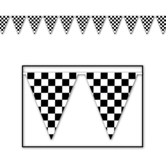 Party Central Club Pack of 12 Black and White Checkered Pennant Banner Hanging Decor 360'