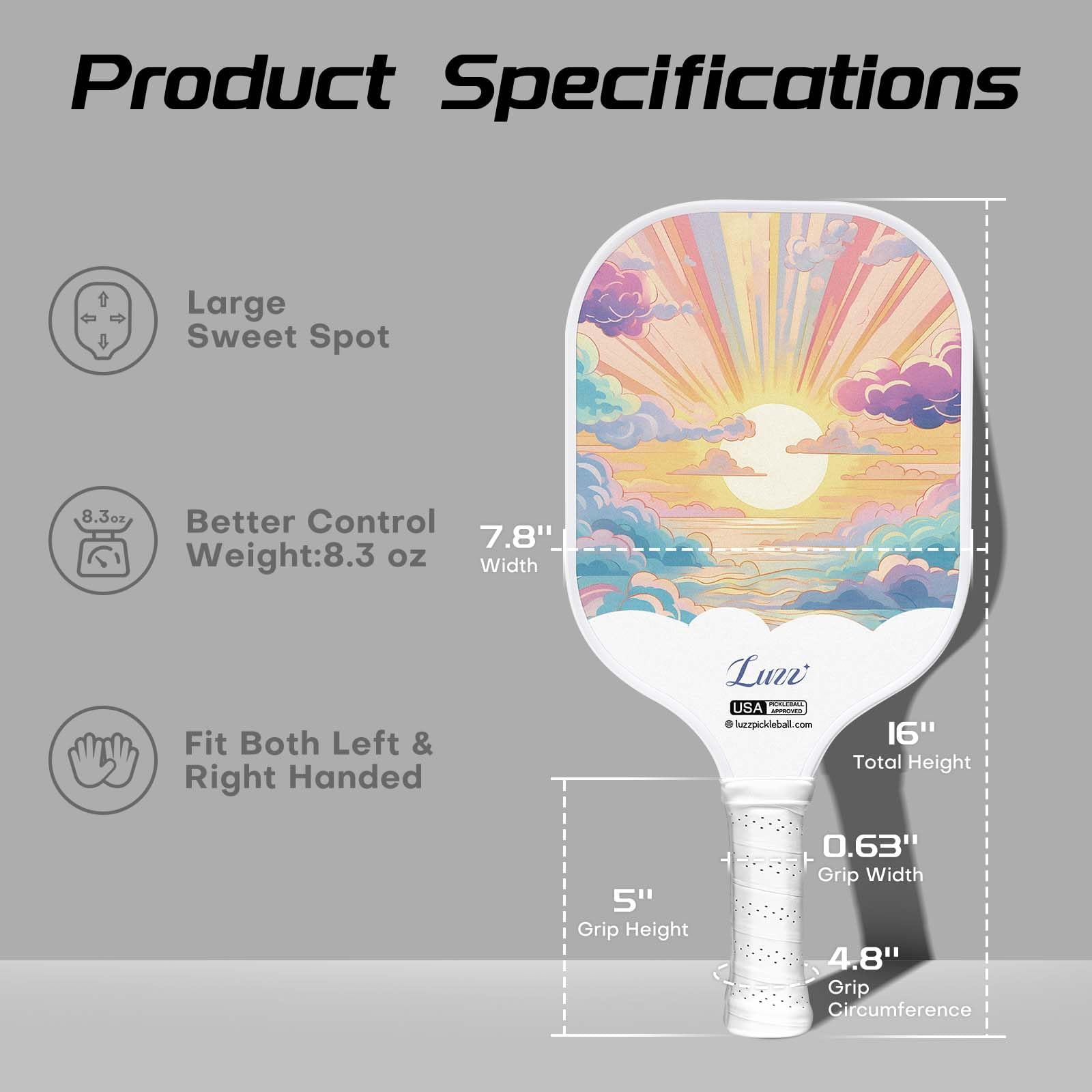 Luzz Carbon Fiber Pickleball Paddles(16mm) Sandblasted Surface USAPA Approved T700 Pickle Ball Rackets for All Skill Level