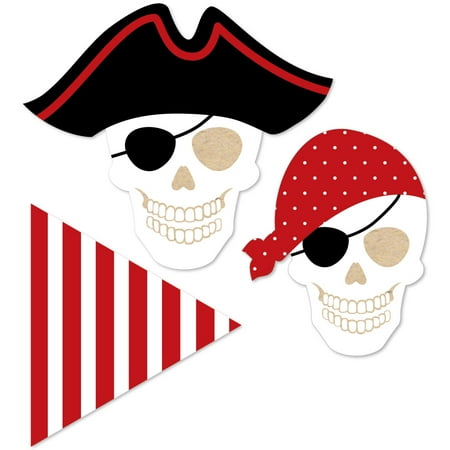 Die Pirate - Beware of Pirates - DIY Shaped Pirate Birthday Party Cut-Outs - 24 Count