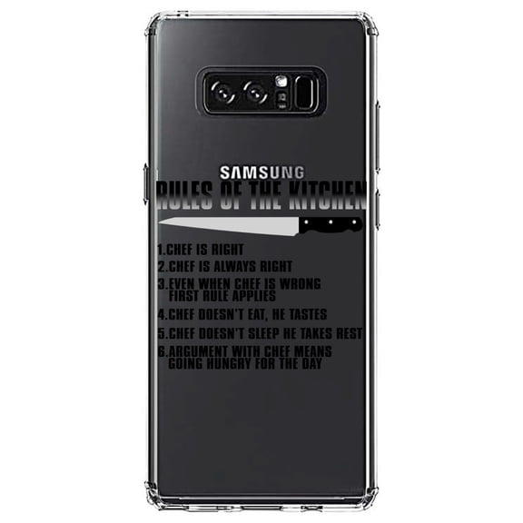 DistinctInk Clear Shockproof Hybrid Case for Samsung Galaxy Note 8 - TPU Bumper Acrylic Back Tempered Glass Screen Protector - Rules of the Kitchen - Chef Is Right