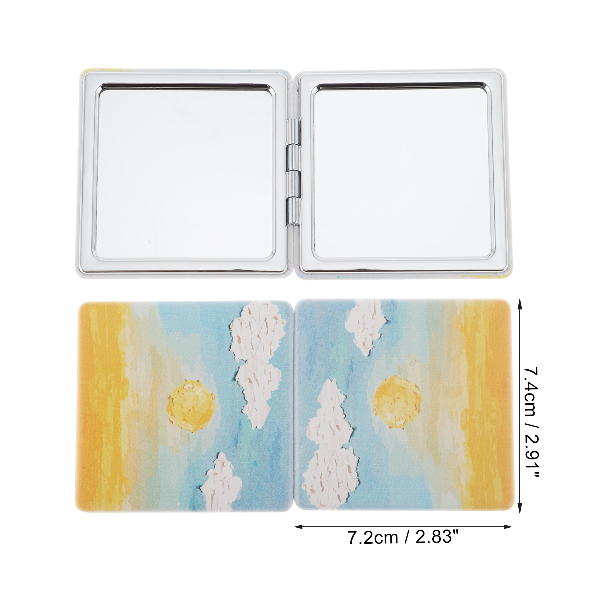 Unique Bargains 1 Pc Women Square Hand-drawn Makeup Mirror for Travel Vacation Yellow Blue