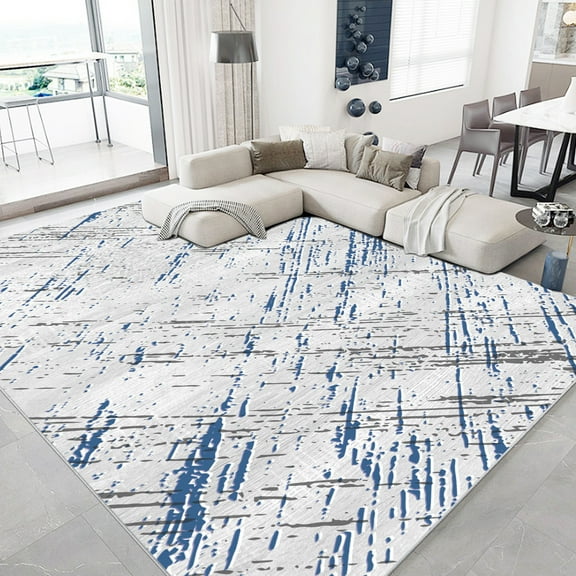 Artnice Modern Abstract Washable Rugs, 8 x 10 Area Rugs for Living Room, Lightweight Non Slip Carpet Floor Mat for Home Decor, Blue
