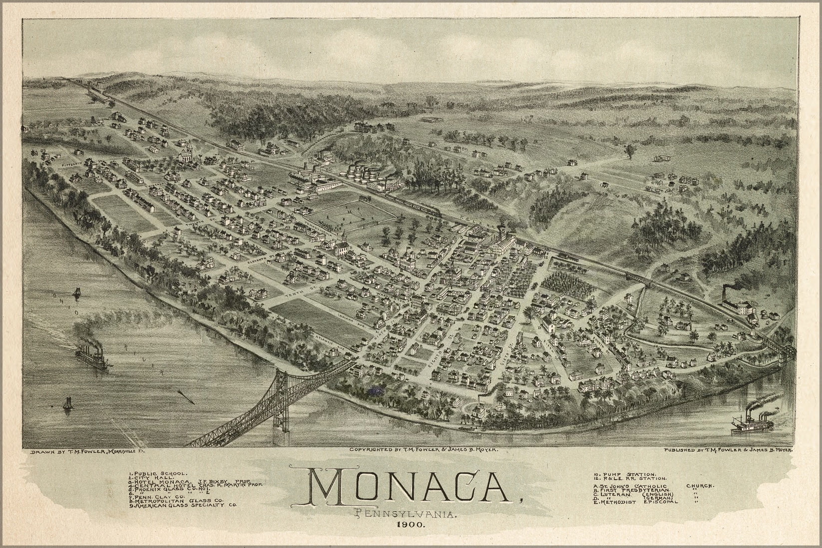24"x36" Gallery Poster, map of Monaca, Pennsylvania 1900