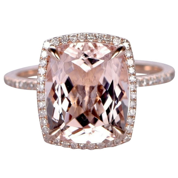 4.75 Carat 10mm Cushion Morganite Ring 10k Rose gold diamond Moissanite Engagement Ring Stacking band Halo Design