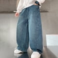 thumbnail image 2 of CPNG Boys Fashion Baggy Jeans Teen Boys Straight Wide Leg Elastic High Waist Casual Loose Denim Trousers Streetwear(Blue,12-13 Years), 2 of 8