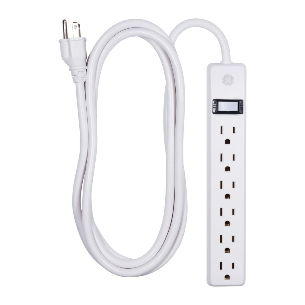 GE 6Outlet Power Strip, ExtraLong 8ft. Cord, White, 14832 Walmart