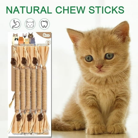 Cat Toy (6 PCS) Silver Rattan Stick Catnip Stick Cat Training Toy