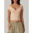 thumbnail image 3 of Gupgi T-Shirts Ajustés pour Femmes Crop Tops Basiques Décontractés Manches Courtes Col en V Tee Serré, 3 of 7