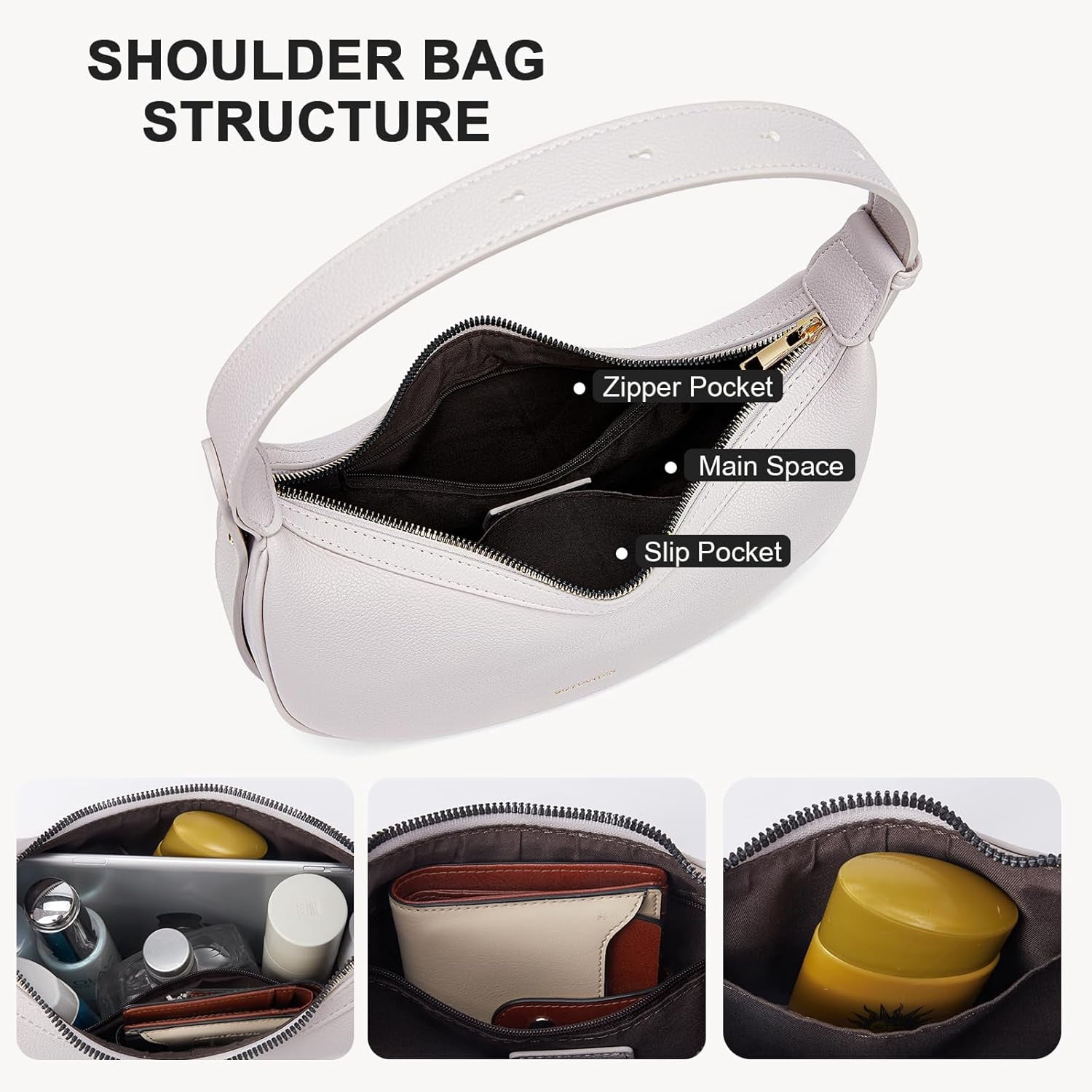 Crescent Shoulder Bag for Women Trendy Crossbody Hobo Purse Vegan Leather Clutch Handbag Adjustable Strap