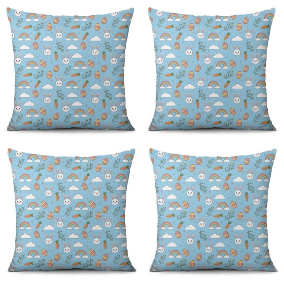 Linen Pillow Covers,Easter and Rainbows Blue Pattern Throw Pillow Covers 16x16 Set Of 4,Decorative Summer Pillow Covers for Living Room Sofa Couch