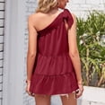thumbnail image 4 of Women Summer Tops Women's 2024 Summer Sleeveless Shirt Solid Color Slanted Shoulder Tie Cake Layer Women's Sling Shirt, 4 of 5