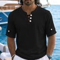 thumbnail image 2 of YLSDY Men's Collarless Vacation Shirt, Short Sleeve Button-Down Casual Top, Lightweight for Beach & Travel Black L, 2 of 5