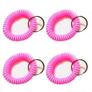 ZIEDIOP 4-Pack Stretchable Plastic Bracelet Wrist Coil Wrist Band Key Ring Chain Holder Tag Flexible Wrist Band Key Chain Bracelet Key Holder Ring for Outdoor Swimming Hospital Hotel (Pink)