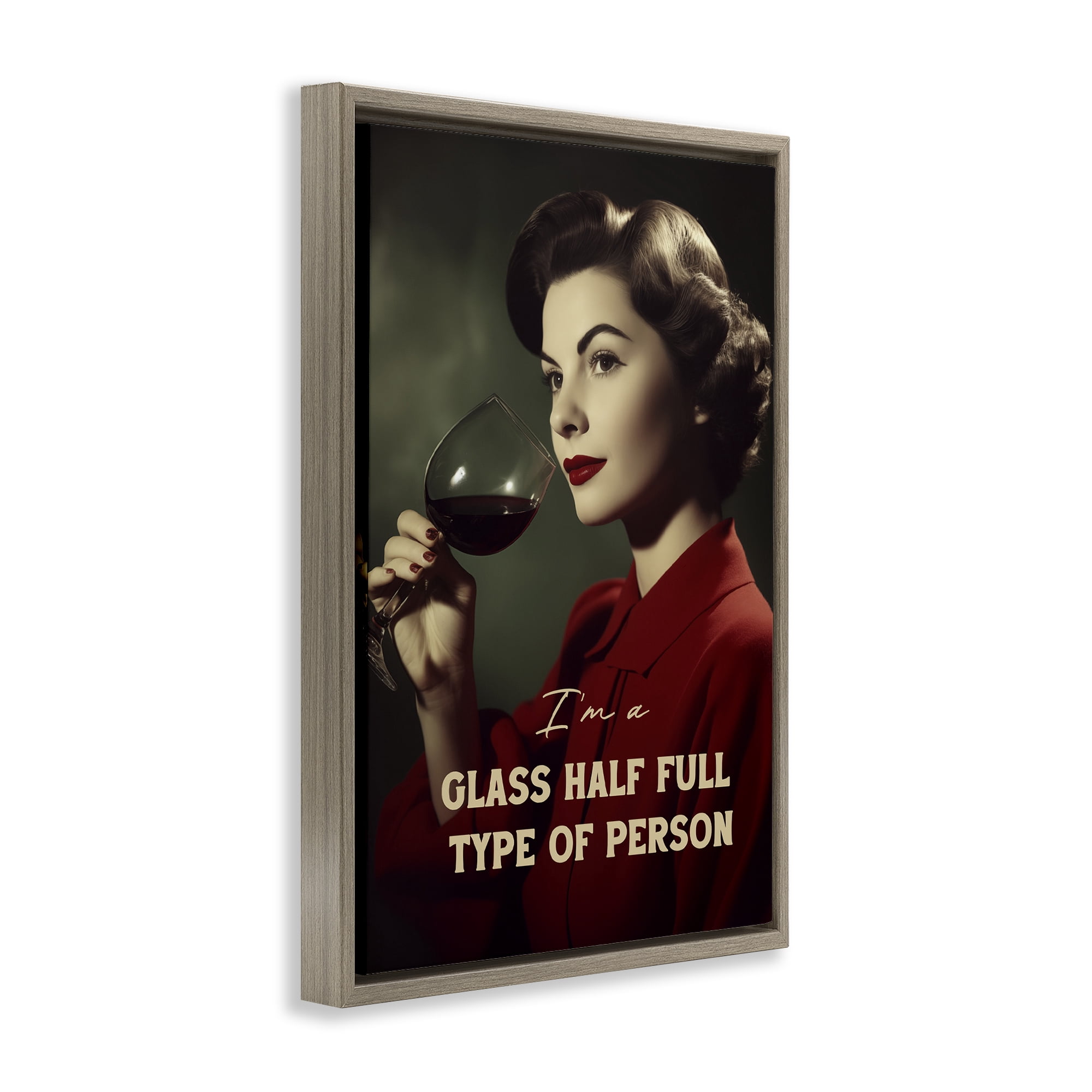 Stupell Industries Glass Half Full Person Brown Framed Floater Canvas Wall Art, design by Andreas Magnusson