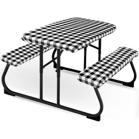 3 Pieces Picnic Table Cover for with Bench Covers Fitted Tablecloth for Outdoors Vinyl Waterproof Cloth for Camping Home Goods Indoor Outdoor Patio BBQ