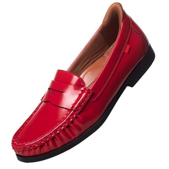 Womens Hands Free Slip On Fashion Classic Casual Comfort Penny Loafers for Women Red Patent
