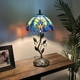 thumbnail image 3 of Tiffany Table Lamp Blue Stained Glass Iron Metal Leaves Bronze Base Included LED Bulb Vintage Liaison Lamp for Living Room Bedroom Bedside 20'H*10'W, 3 of 7