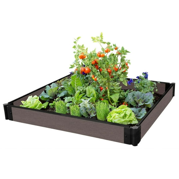 Frame It All Tool-Free Weathered Wood Raised Garden Bed 4' x 4' x 5.5" - 1" profile