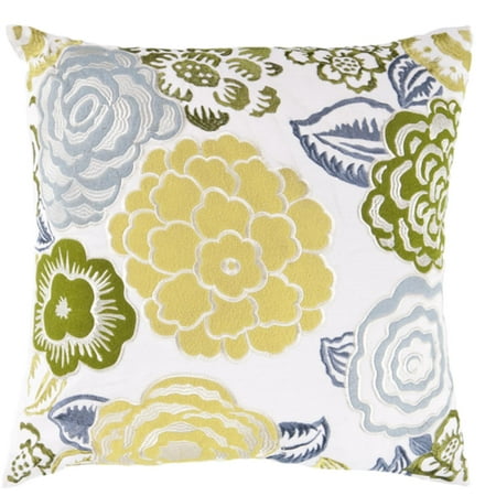22" Botanical Bliss White and Naples Yellow Decorative Throw Pillow