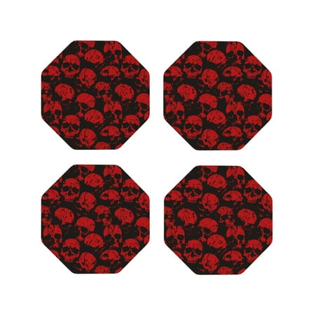 

Matuu Red Skulls for Cup Coasters Set of 4 Leather Coasters Desk Coasters for Office Measures 4” x 4”-Octagon