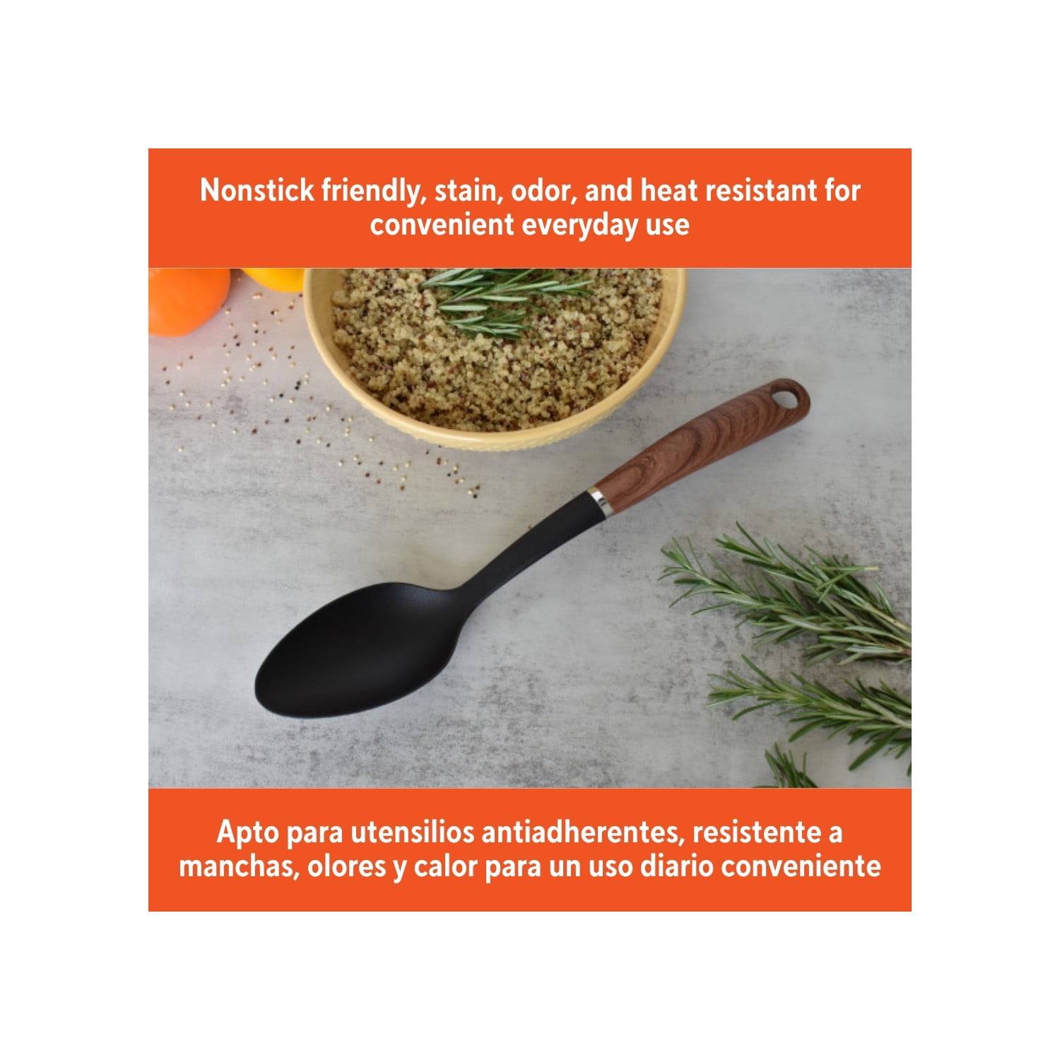 (4 pack) (4 pack) IMUSA Chef WL Solid Spoon with Wood Look Handle