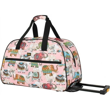 Lucas Designer Carry On Luggage Collection - Lightweight Pattern 22 Inch Duffel Bag- Weekender Overnight Business Travel Suitcase with 2- Rolling Spinner Wheels (SEA FORM) (PINK)