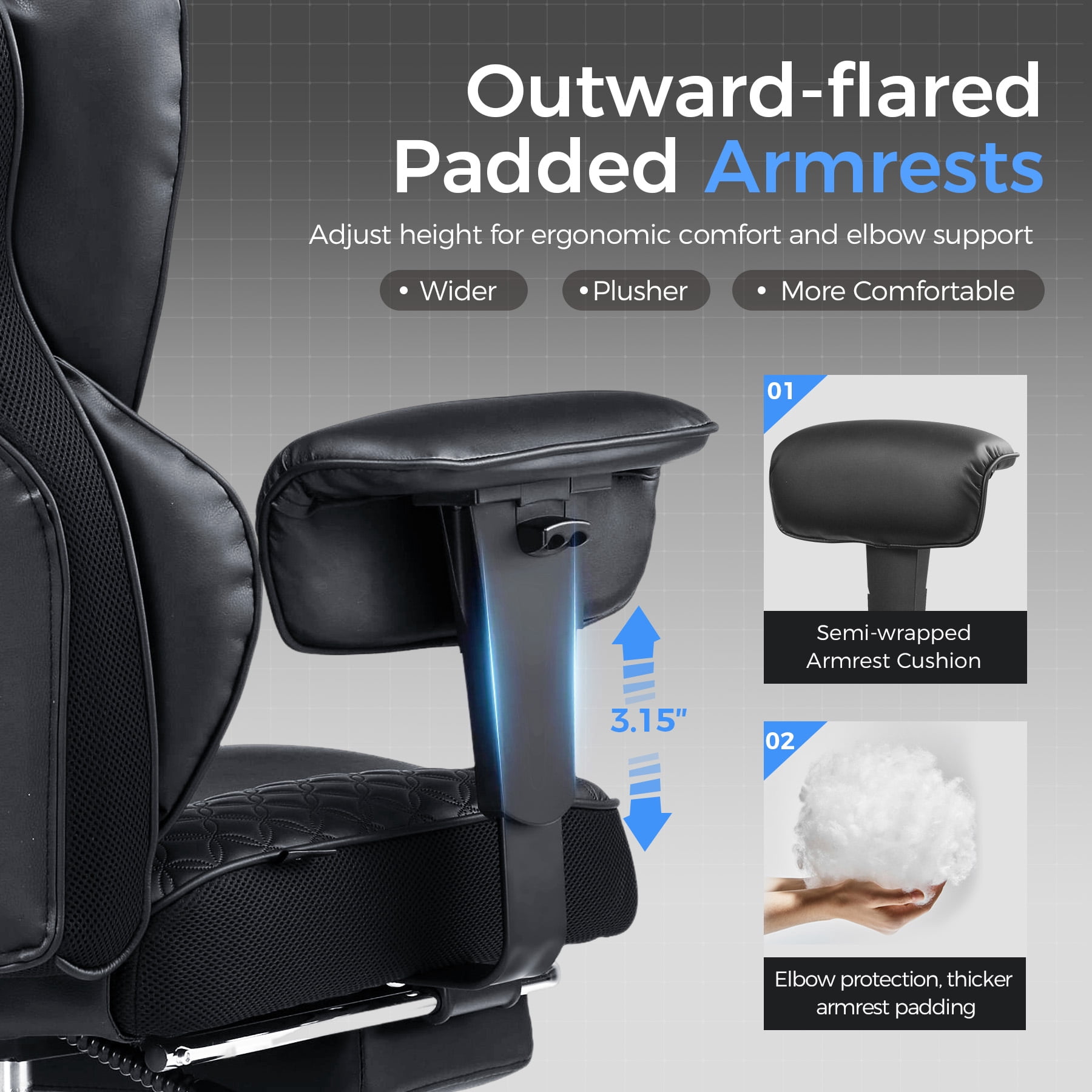 LUCKLIFE Big & Tall Office & Gaming Chair 400LBS Capacity, Wide Ergonomic Seat with Footrest, Adjustable Armrests, Black