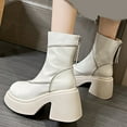 thumbnail image 2 of Lovskoo 2024 Ankle Boots for Women Round Toe Platform Chunky Heel Thick Bottom Inner Height Patent Leather Slope Heel Boots Soft Zipper Short Boots White, 2 of 8