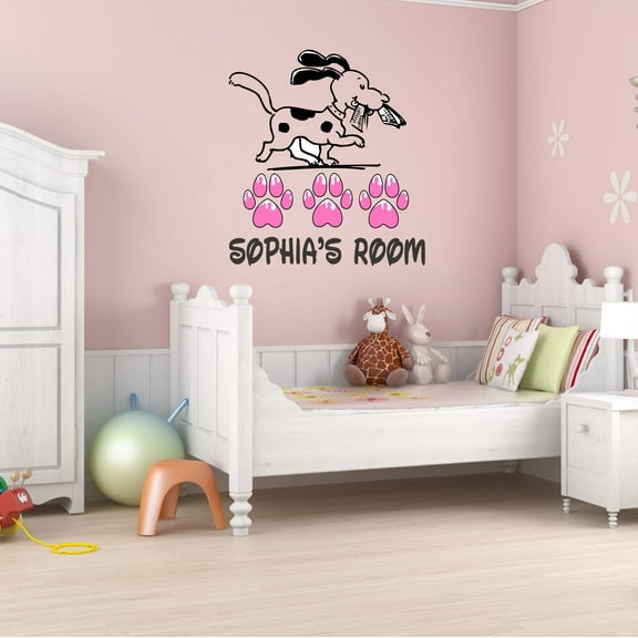 Animal Wall Decal Cute Dog Running with News Paper in His Mouth Bedroom Wall Decal for Girls Dog Cute Themed Room Décor - Size: 18 In x 20 In