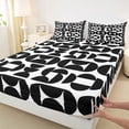 thumbnail image 3 of Homewish Fashion Minimalst Adult Twin Sheet Sets, Black White Square Cycle Twin Fitted Sheet, Modern Abstract Flat Sheet, Lightweight Room Decor, 3 Pieces, 3 of 7