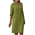 thumbnail image 2 of ICHUANYI Clearance Fashion Women Casual Sexy Round Neck Printing Summer 1/2Sleeve Dress(Khaki, M) ICHUANYI WER2023080702815, 2 of 5