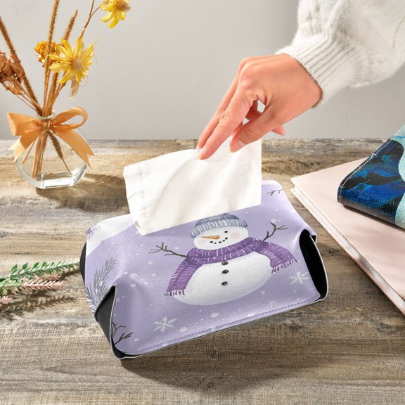 Christmas Snowman with Ice Cream Leather Tissue Box Cover Rectangle Tissue Holder Foldable