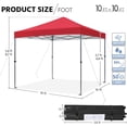 thumbnail image 3 of Songqin 10x10 1-Person Setup Pop Up Canopy Tent, Instant Portable Commercial Canopy Tent, Outdoor Gazebo with 1-Button Push, Wheeled Bag & 4 Sandbags for Home, Party & Outdoor Activities, Red, 3 of 18