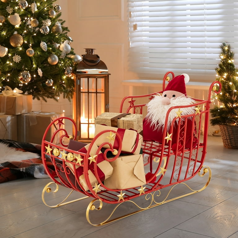 Merry Christmas Metal Sledge with Lights, Christmas Craft Supplies