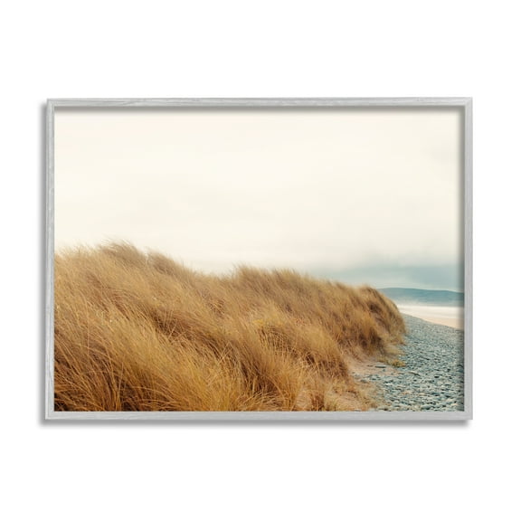 Stupell Indtries Tall Grass Windy Ocean Scene Pebble Coast Beach,20 x 16,Design by Ian Winstanley